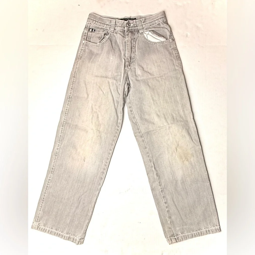 Vintage Southpole Jeans Youth Boys 12 Gray Light Wash Y2K Denim Grunge Wide Leg